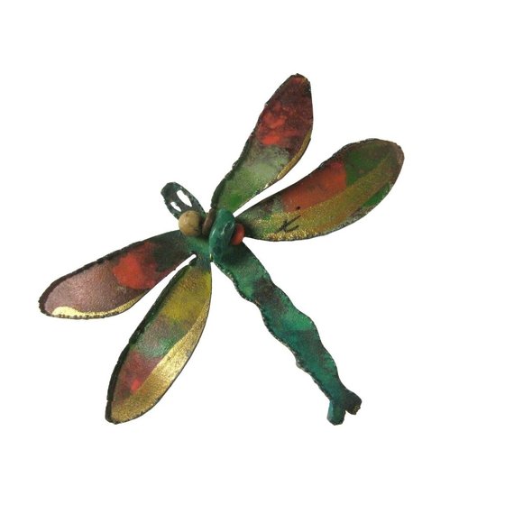 Dragonfly Pin Brooch  2.6 In Women Handcrafted Metal Painted Beads Jewelry FLAW - Picture 1 of 4